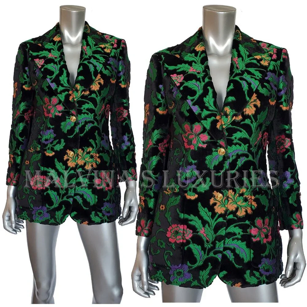 GUCCI JACKET SINGLE BREASTED VELVET JAQUARD FLORAL BLAZER sz IT 40 US 4 - Picture 2 of 14